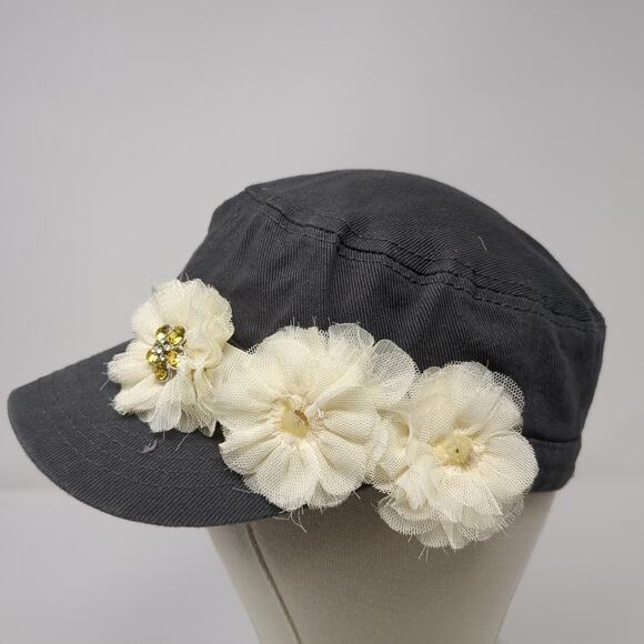 Mixit Cadet Army Cap Gray One Size Stretchable Rhinestone Flower Blank - Picture 3 of 10
